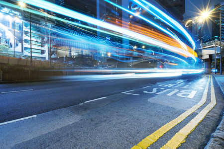 light trails in the downtown district,hongkong china.の写真素材