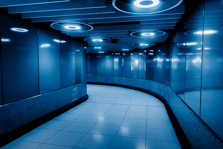 empty passageway in building,hongkong china,blue toned image.のeditorial素材