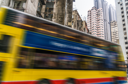 closeup view of hongkong double-decker bus,hongkong china.の写真素材