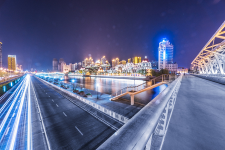 night view of tianjin,chinaの写真素材