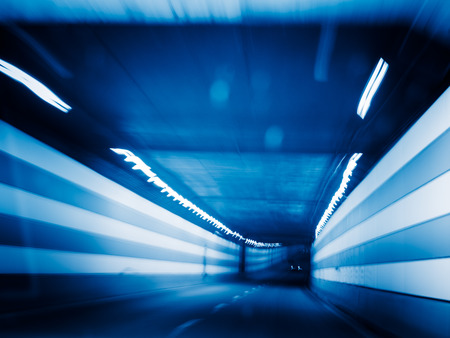 traffic in the tunnel, shanghai ,china. blue toned.の写真素材