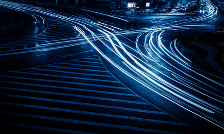 crowded traffic in the downtown district,hongkong china,blue toned image.