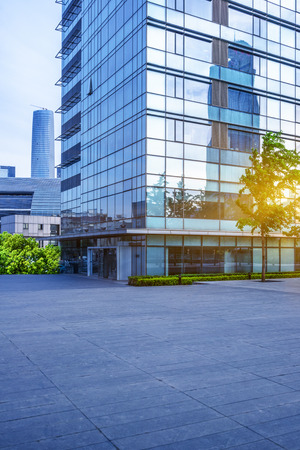 empty cement floor and modern buildings,tianjin china.のeditorial素材