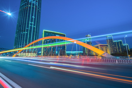 motion blurred car at bridge,tianjin city,china.の写真素材
