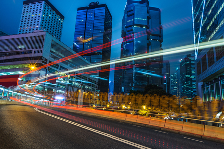 light trails in the downtown district,hongkong china.の写真素材
