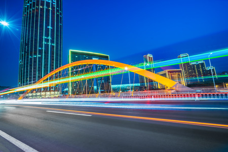 motion blurred car at bridge,tianjin city,china.の写真素材