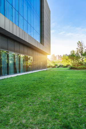 Modern office building with green lawn,tianjin china.のeditorial素材