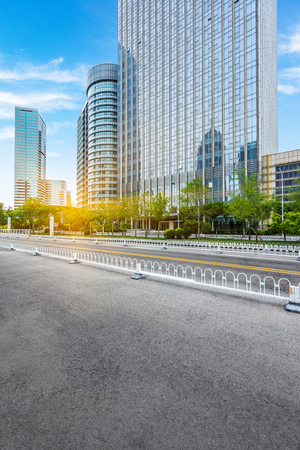 clean road with modern buildings backgroundの写真素材