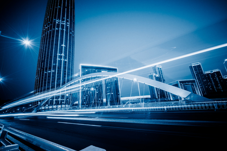 motion blurred car at bridge,tianjin city,china.の写真素材