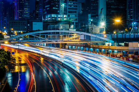 light trails in the downtown district,hongkong china.のeditorial素材