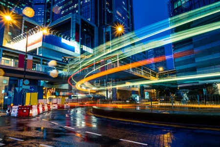 light trails in the downtown district,hongkong china.の写真素材