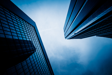 low angle view of skyscrapers,tianjin china.の写真素材