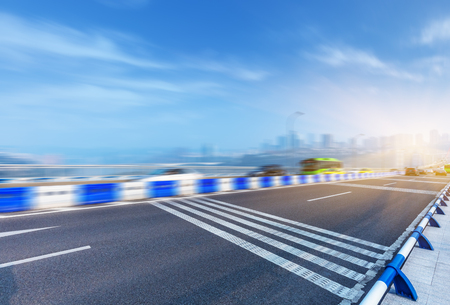 motion blurred traffic on bridge,chongqing china.の写真素材