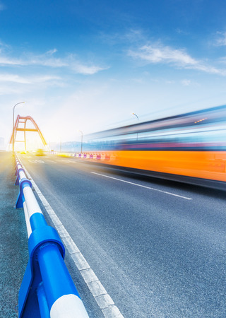 motion blurred traffic on the yangtse river bridge,chongqing china.の写真素材