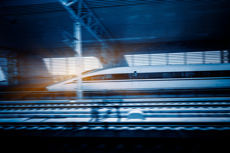 high-speed train at the railway station,motion blurred,tianjin china.のeditorial素材