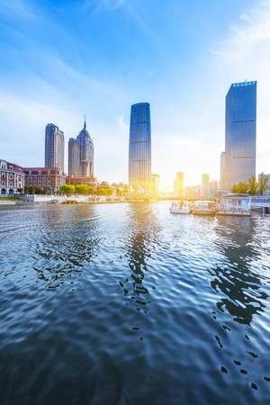 skyline of downtown district,tianjin city,chinaの写真素材