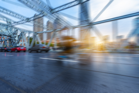 traffic on steel bridge,tianjin china.の写真素材