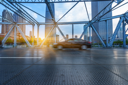 traffic on steel bridge,tianjin china.の写真素材