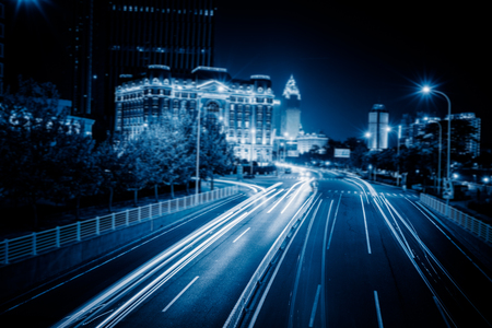 light trails in the downtown district,hongkong china.の写真素材