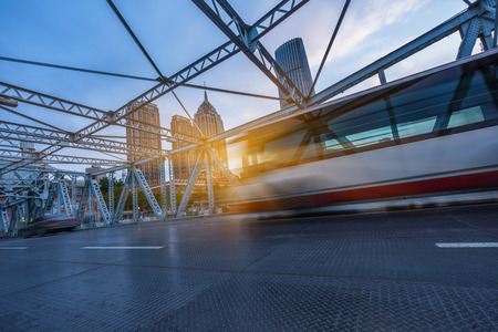 traffic on steel bridge,tianjin china.の写真素材