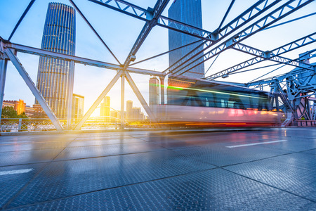 traffic on steel bridge,tianjin china.の写真素材