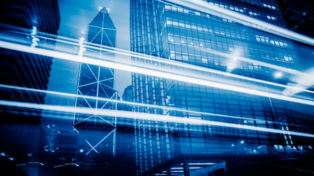Light trails in the City,blue toned image.のeditorial素材