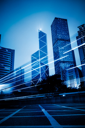 light trails in the downtown district,hongkong china.の写真素材