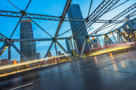 traffic on steel bridge,tianjin china.の写真素材
