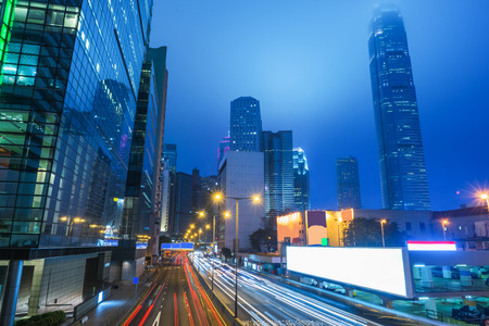 light trails in the downtown district,hongkong china.の写真素材