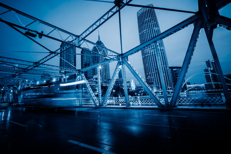 traffic on steel bridge,tianjin china.の写真素材