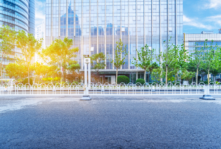 clean road with modern buildings backgroundの写真素材