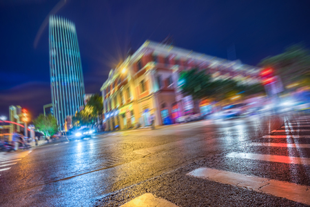 illuminated downtown district of tianjin cityの写真素材