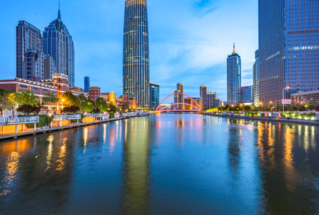 nightview of tianjin downtown district,china.の写真素材