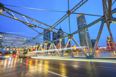 traffic on steel bridge,tianjin china.の写真素材