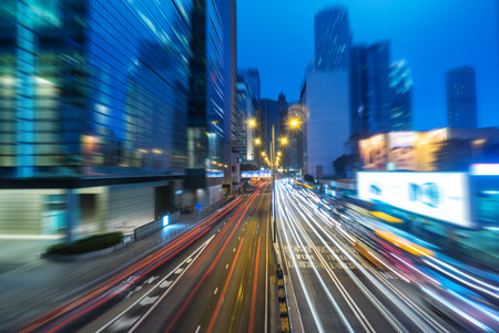 light trails in the downtown district,hongkong china.の写真素材