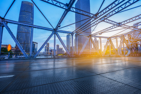 view of city skyline from bridge,tianjin,chinaの写真素材