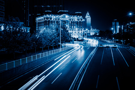 light trails in the downtown district,hongkong china.の写真素材