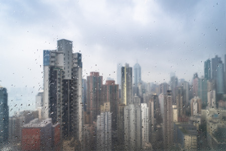 city buildings on a rainy dayの写真素材