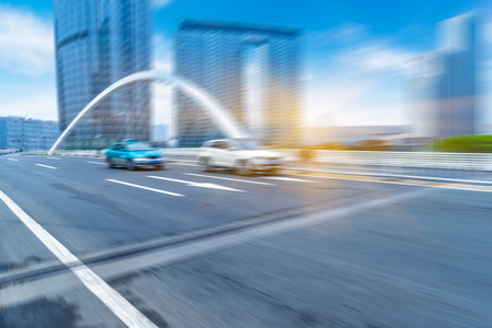 motion blurred car at bridge,tianjin city,china.の写真素材