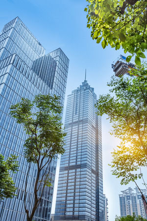 modern office building with green treesのeditorial素材