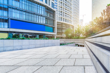 empty pavement front of modern office buildingsのeditorial素材
