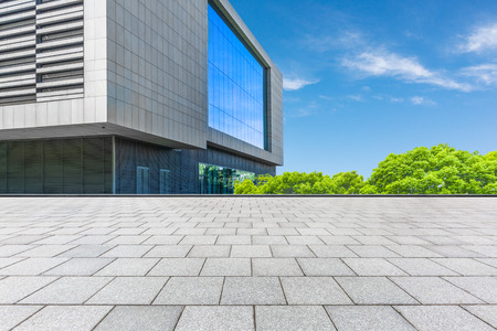 empty pavement front of modern office buildingsのeditorial素材