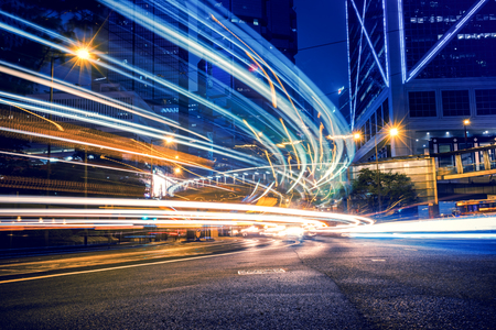 blurred traffic in downtown district,hong kong,china.のeditorial素材