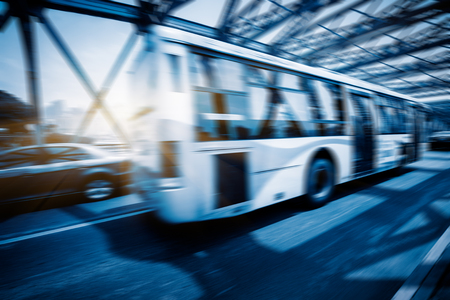 City road with moving traffic,shanghai china.の写真素材