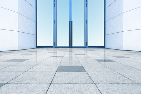 empty pavement front of office entranceの写真素材
