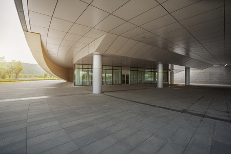 empty brick floor with cityscape and skylineのeditorial素材