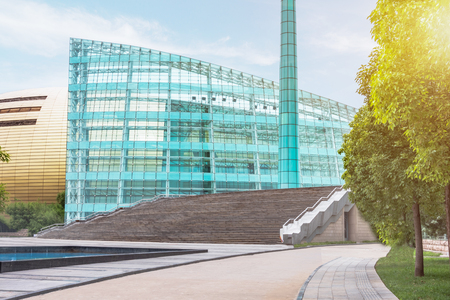 Low Angle View Of Stairs Leading Towards modern buildingのeditorial素材