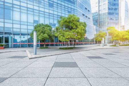 Empty brick floor with modern building in Shanghaiのeditorial素材