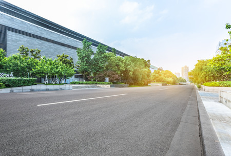 empty road front of modern buildingsのeditorial素材