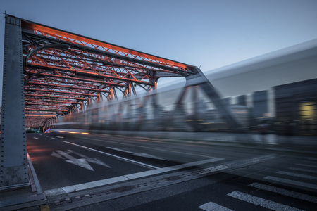 vehicle light trails at city road,shanghai,china.のeditorial素材